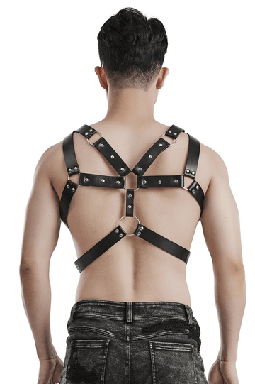 Dynamic Leather Body Harness featuring Metal Embellishments